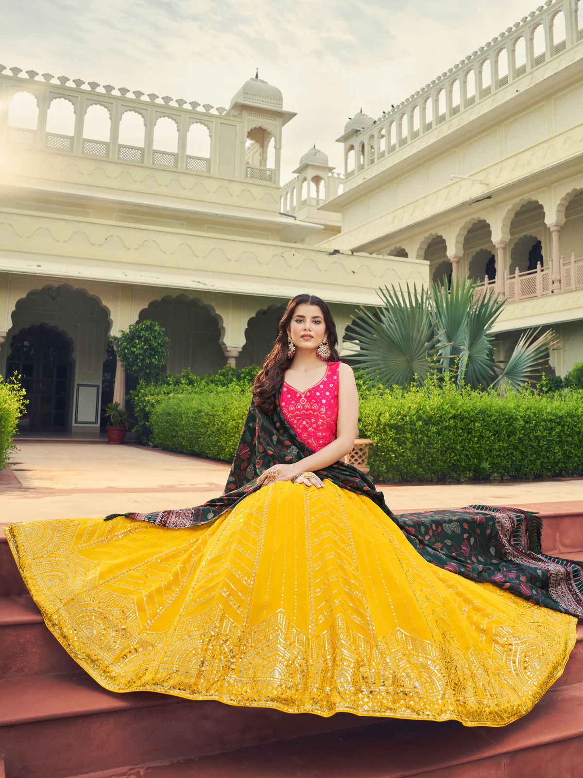 Odette Women Yellow Semi Stitched Lehenga With  Unstitched Blouse - Image 2