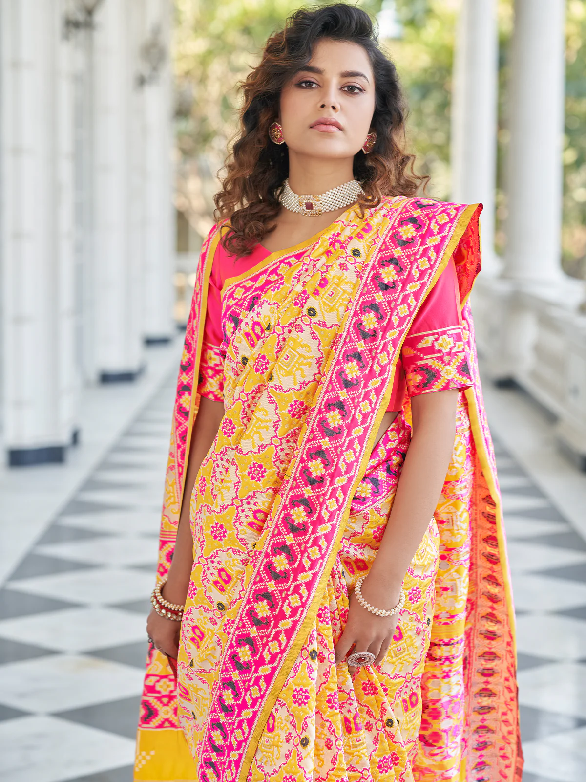 Odette Women Festive Designer Yellow Saree With Unstitched Blouse - Image 2