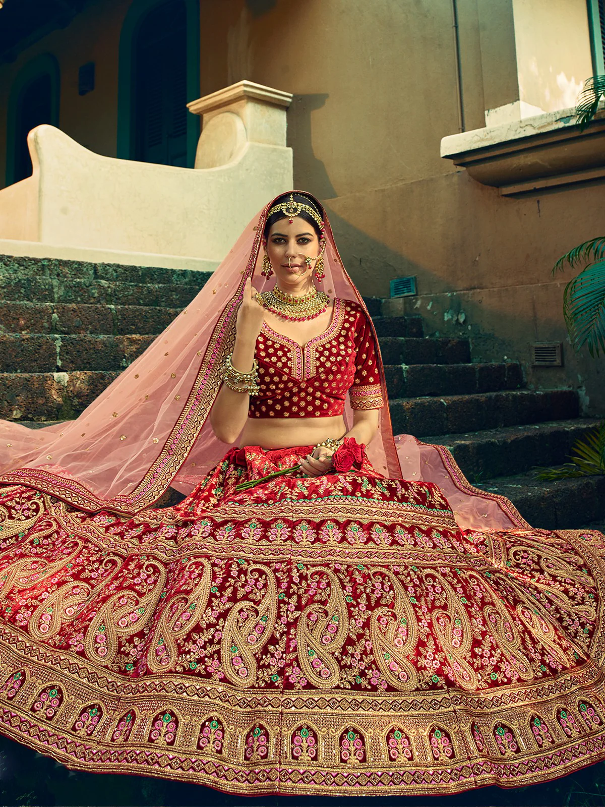 Odette Women Festive Maroon Semi Stitched Lehenga With Unstitched Blouse - Image 2