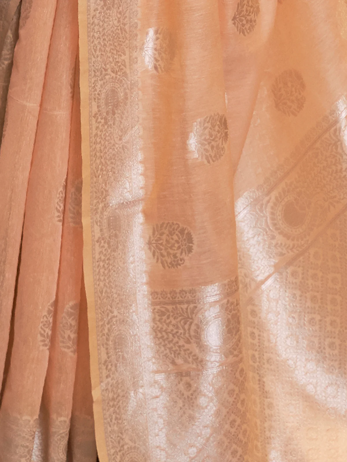 Odette Women Festive Orange Linen Blend Woven Saree With Unstitched Blouse - Image 3