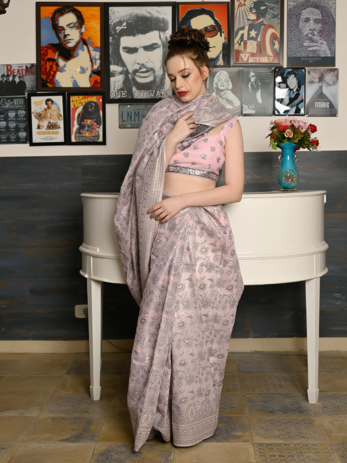 Odette Women Festive Pink Silk Blend Woven Saree With Unstitched Blouse - Image 2