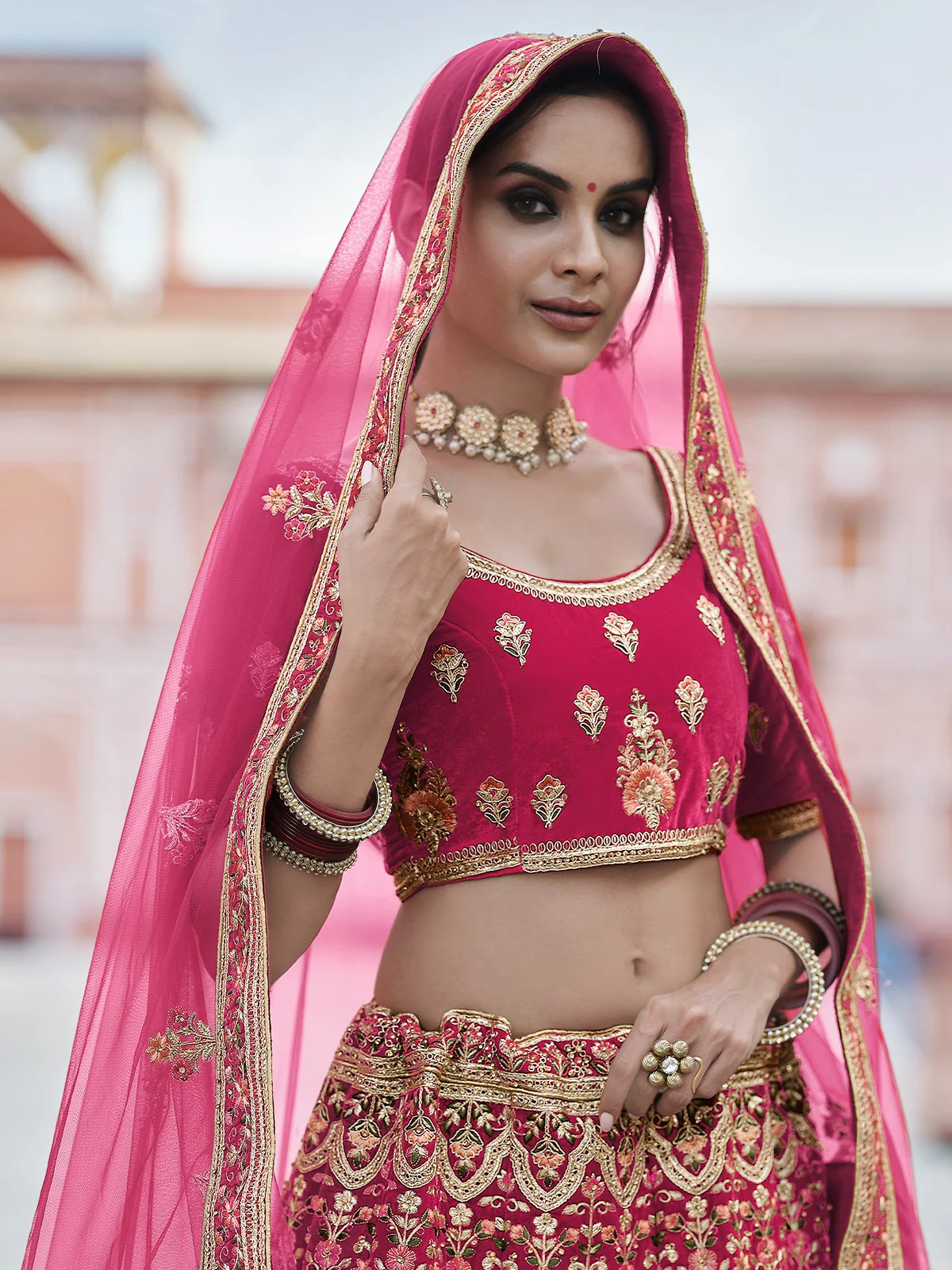 Odette Women Festive Pink Semi Stitched Lehenga With Unstitched Blouse - Image 2