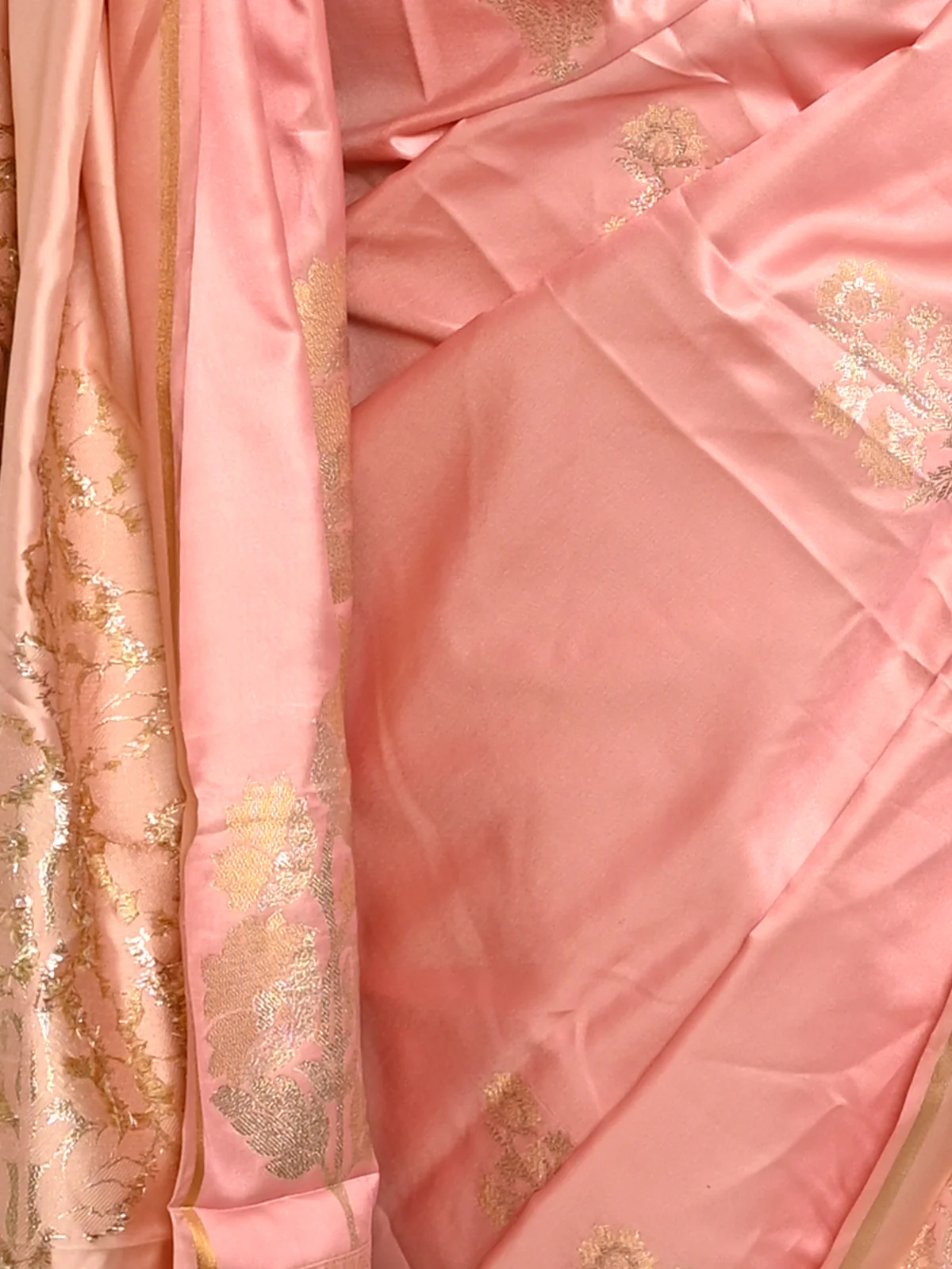 Odette Women Festive Pink Satin Printed Saree With Unstitched Blouse - Image 5