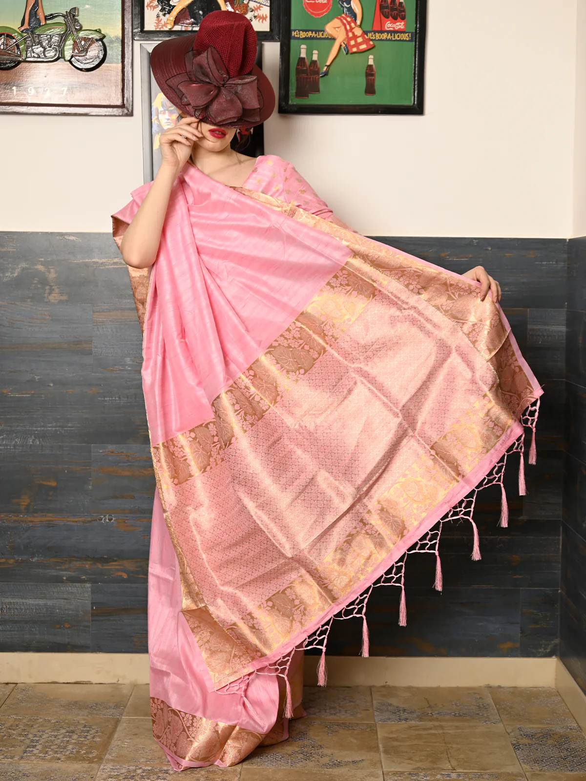 Odette Women Festive Pink Silk Blend Woven Saree With Unstitched Blouse - Image 2