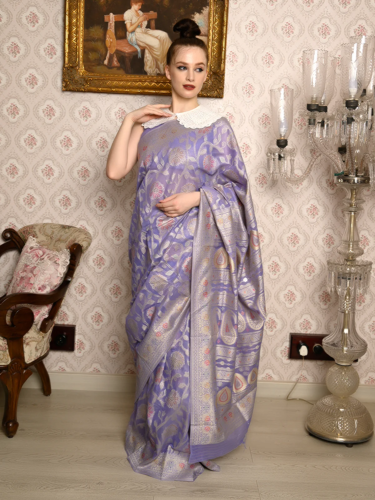 Odette Women Festive Purple Silk Blend Woven Saree With Unstitched Blouse - Image 2