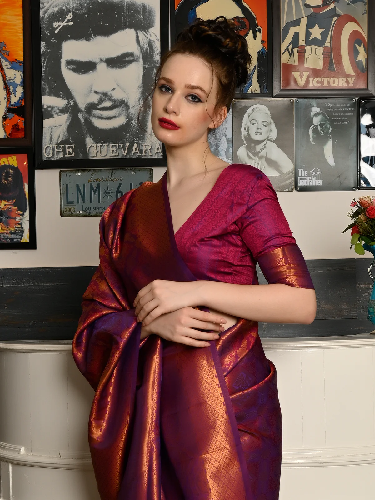 Odette Women Festive Purple Silk Blend Woven Saree With Unstitched Blouse - Image 4