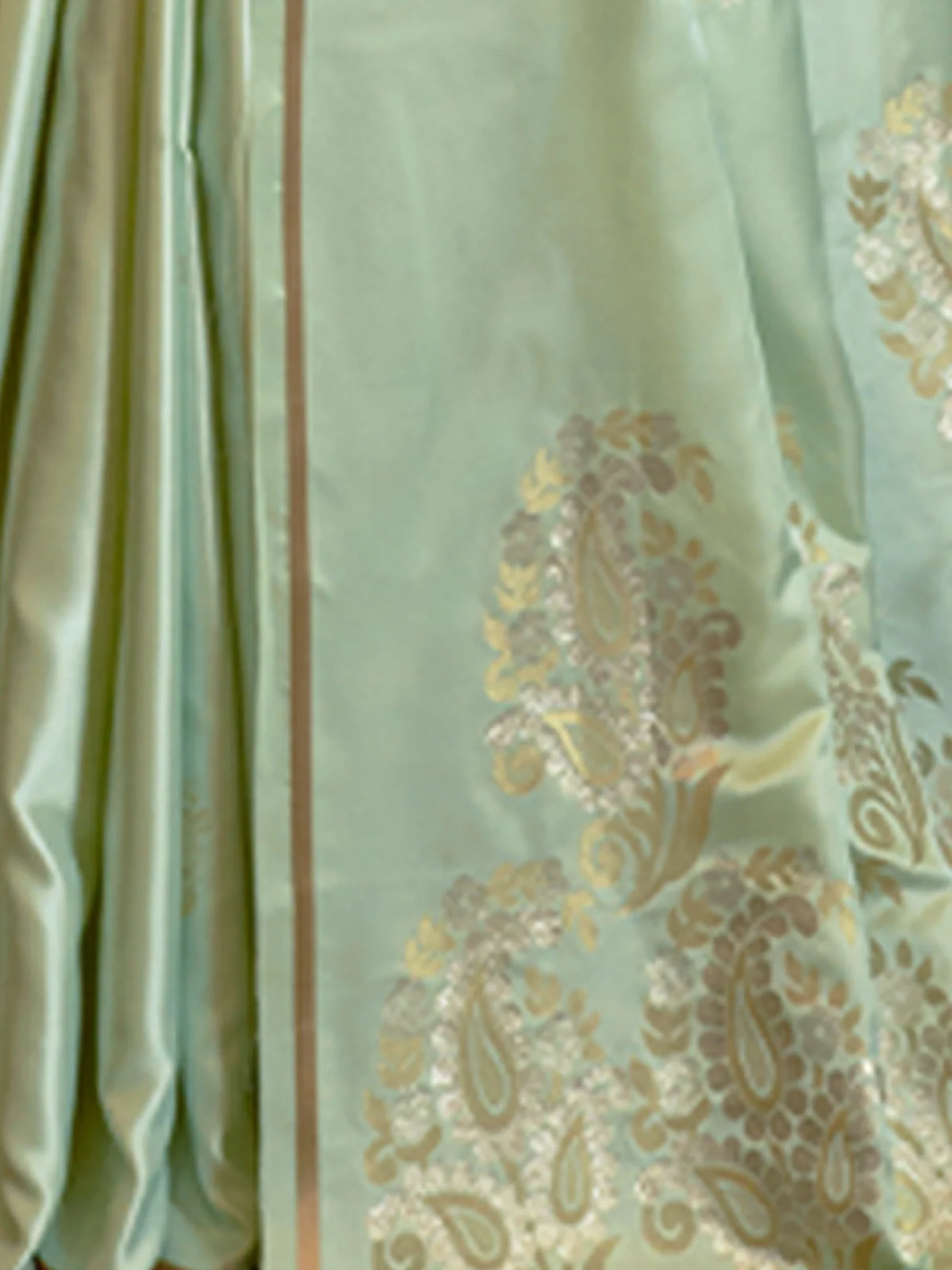 Odette Women Festive Sea Green Satin Printed Saree With Unstitched Blouse - Image 6
