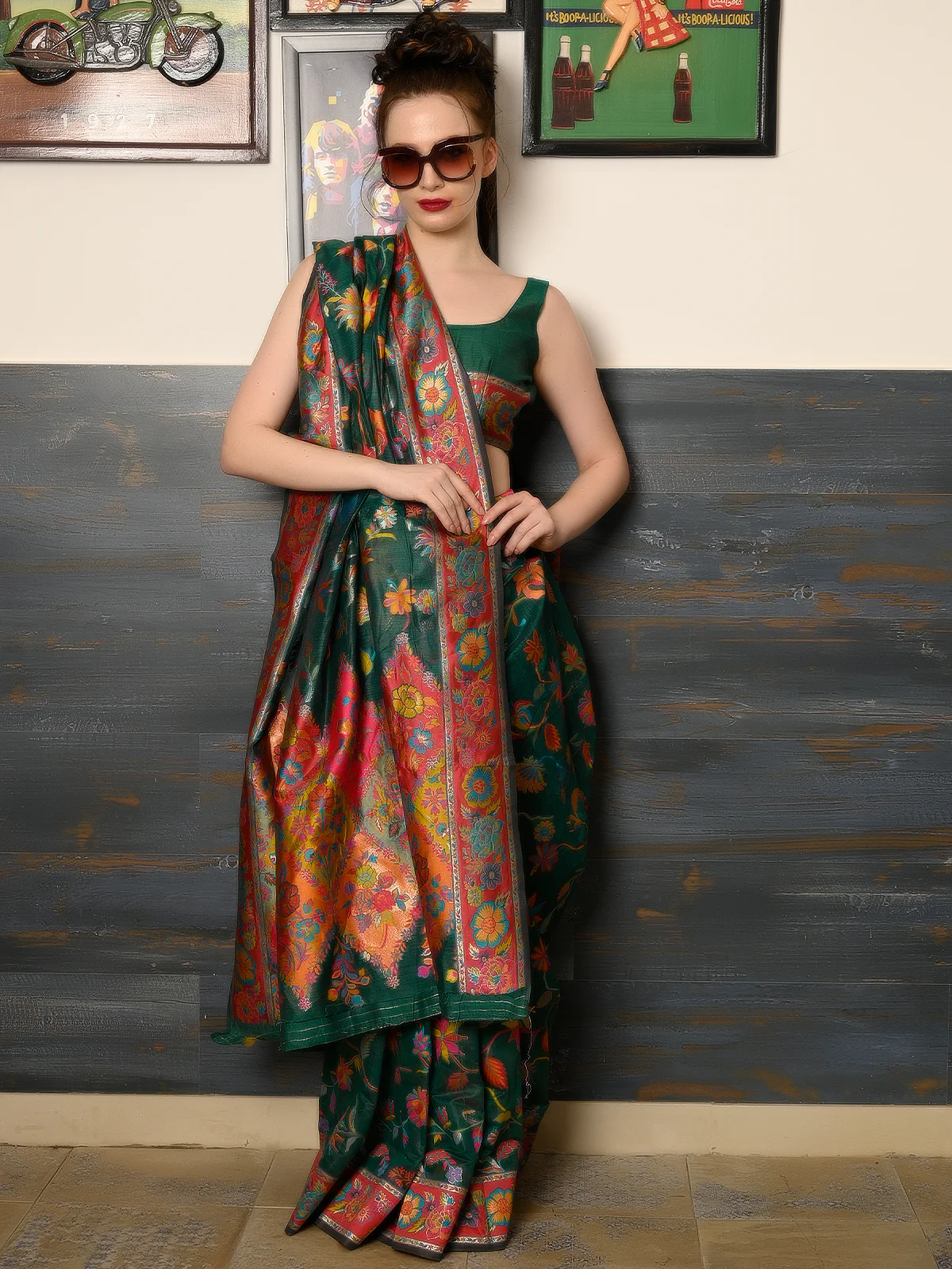 Odette Women Festive Teal Silk Blend Woven Saree With Unstitched Blouse