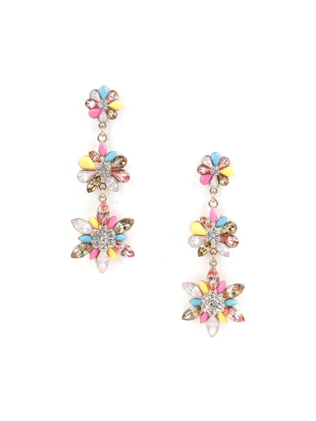 Odette Women Floral Chunky Rich Look Multicolour Dangle Earrings - Image 3
