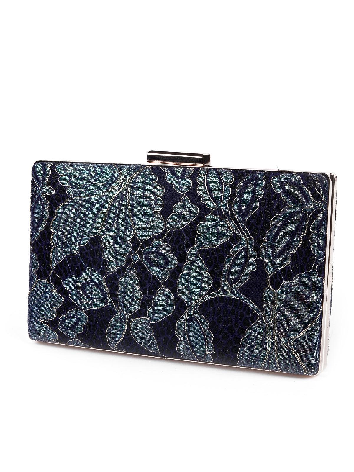 Odette Women Floral Deep Green Box Clutch - Image 4