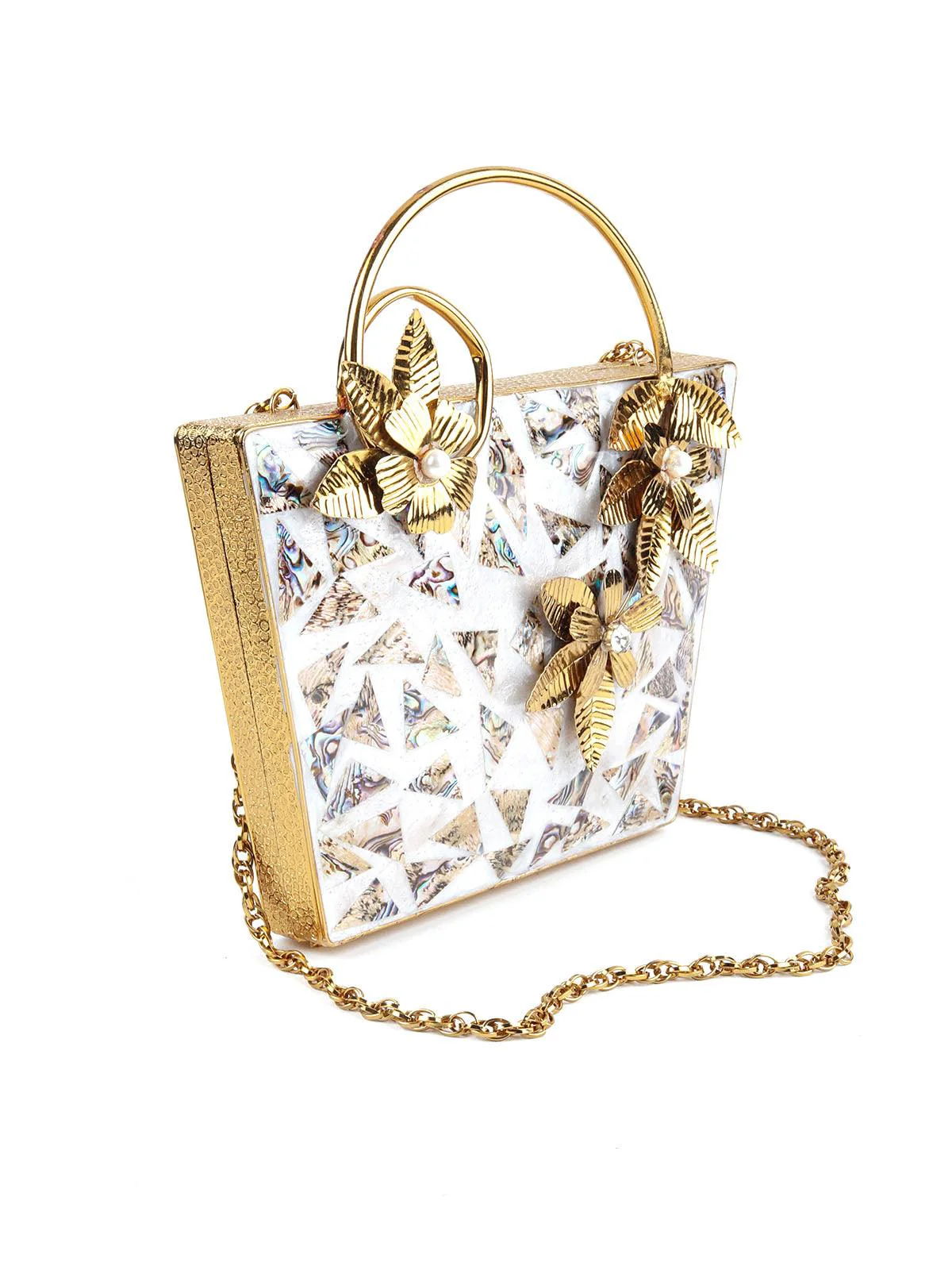 Odette Women Floral Metallic Engraved Clutch - Image 4