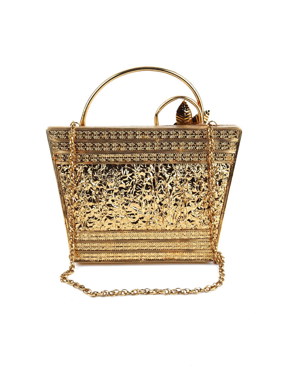 Odette Women Floral Metallic Engraved Clutch - Image 5