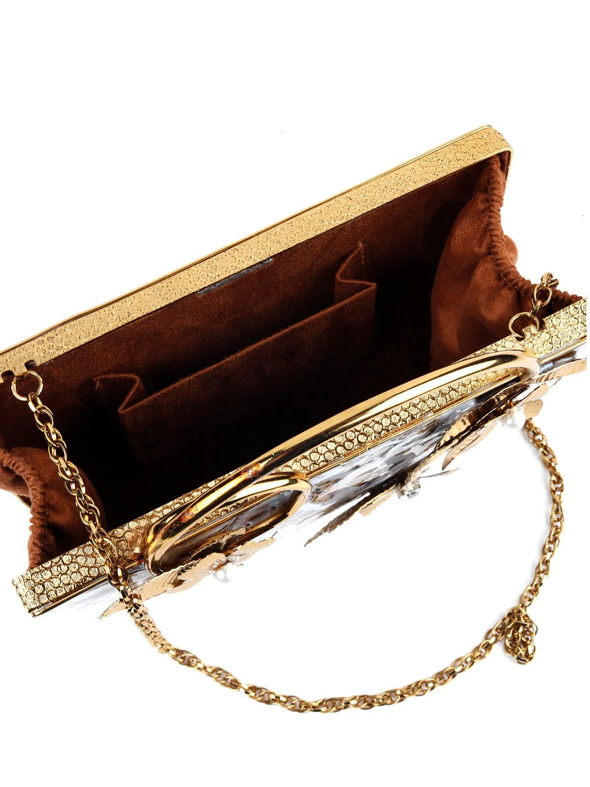 Odette Women Floral Metallic Engraved Clutch - Image 6