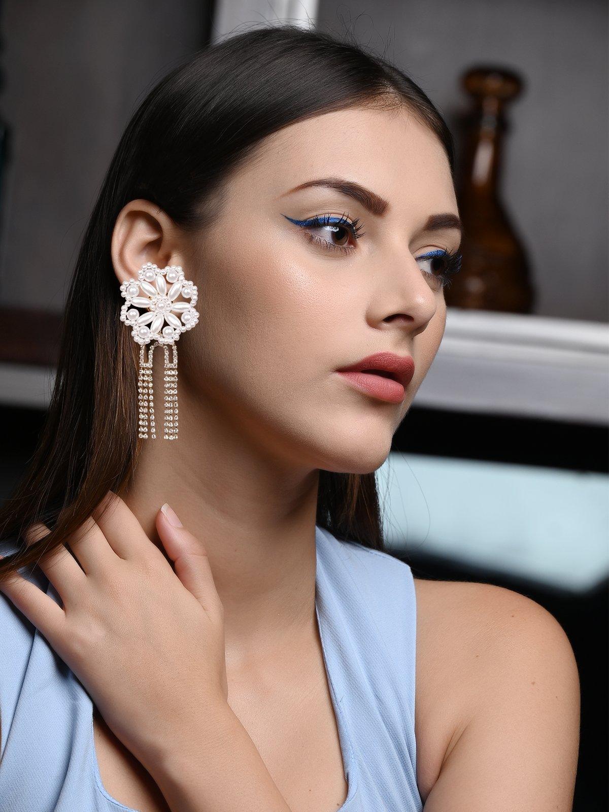 Odette Women Gold White And Black Metal Earrings - Image 2