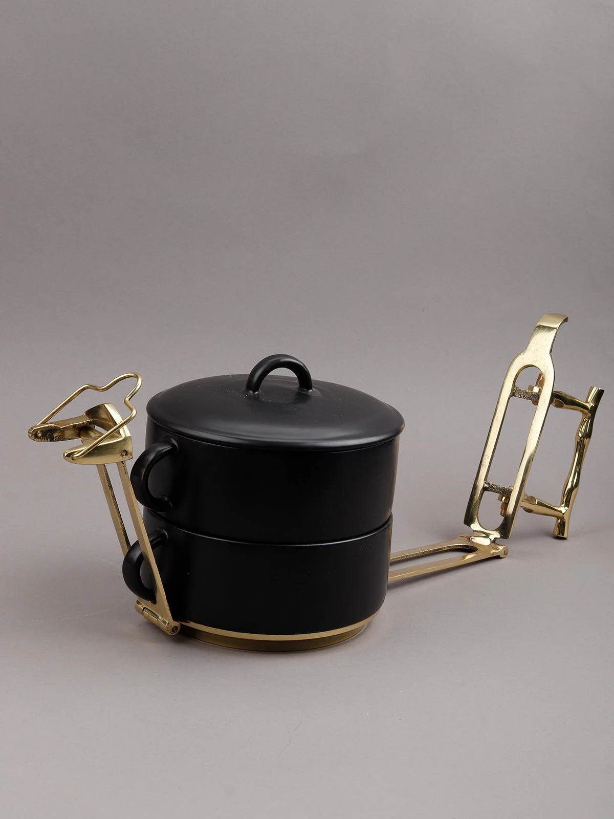 Odette Women Black Fine Bone China With Pure Brass Stand Tiffin - Image 4