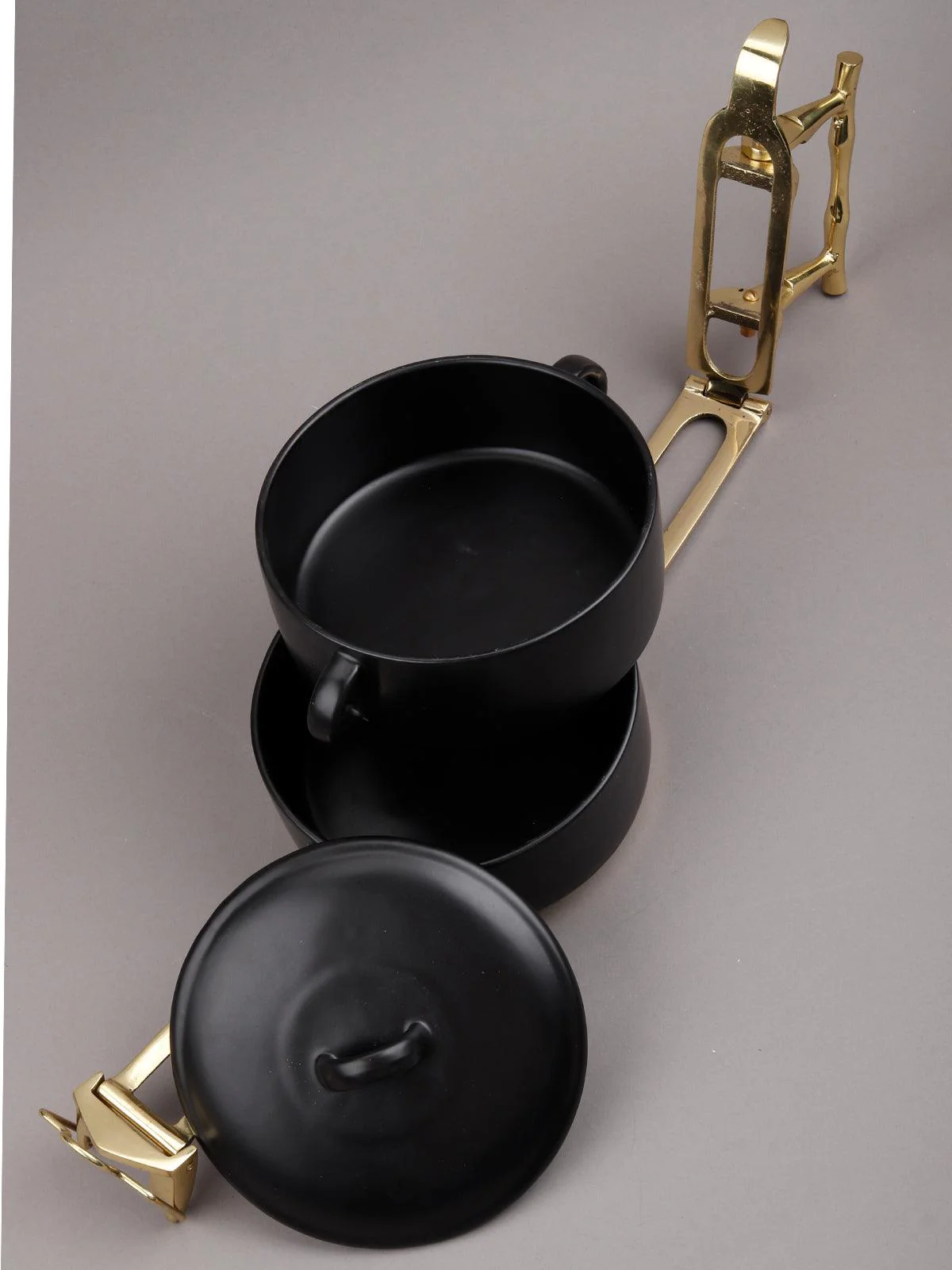 Odette Women Black Fine Bone China With Pure Brass Stand Tiffin - Image 5