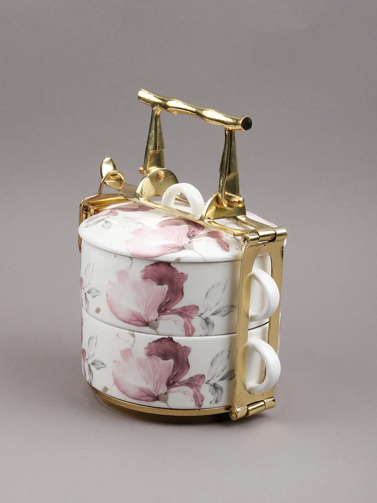 Odette White Fine Bone China With Pure Brass Stand Tiffin - Image 3
