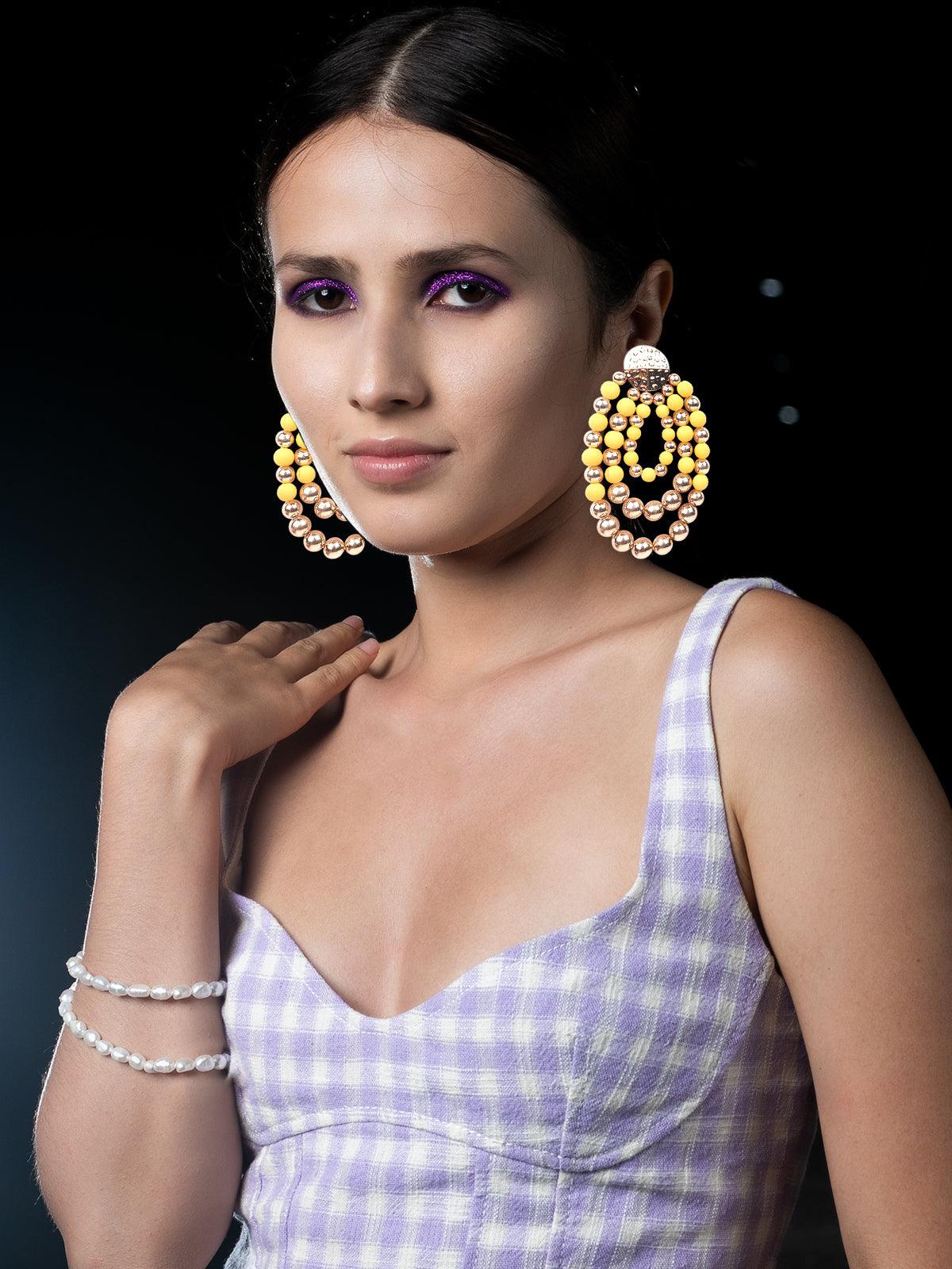 Odette Women Yellow And Gold Metal Earrings - Image 2