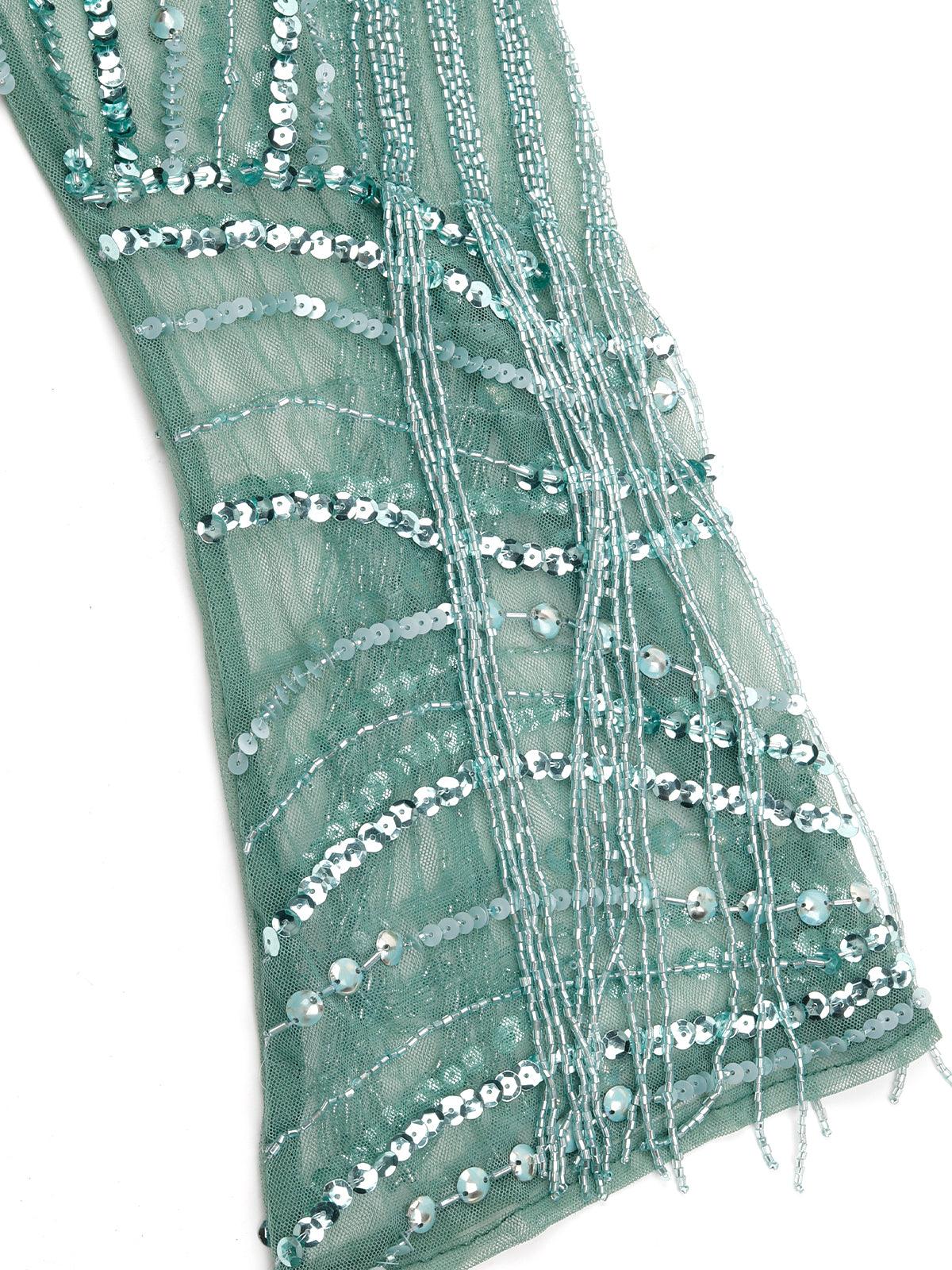 Odette Women Green Fabric Stitched Dress - Image 7