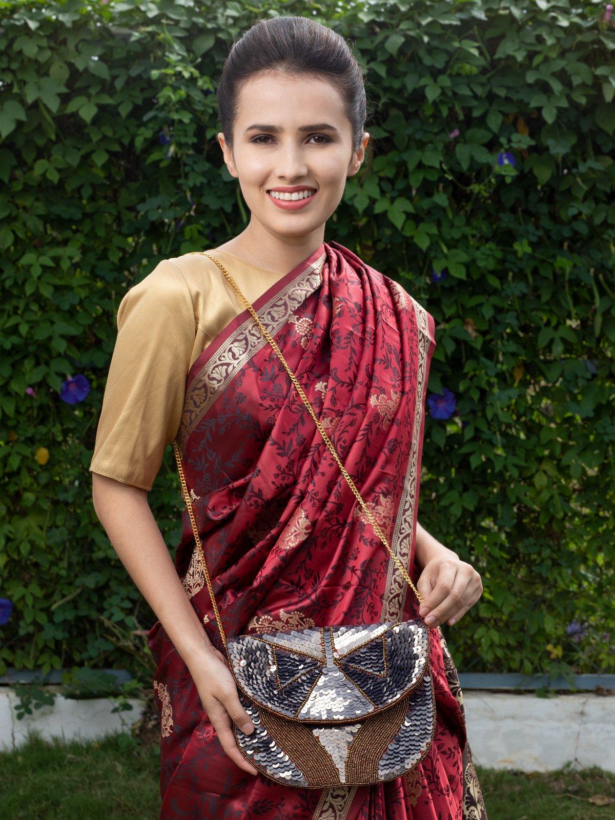 Odette Women Grey And Gold Metal Sling Bag - Image 2