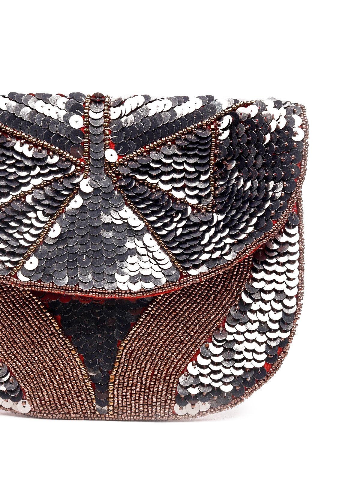 Odette Women Grey And Gold Metal Sling Bag - Image 5