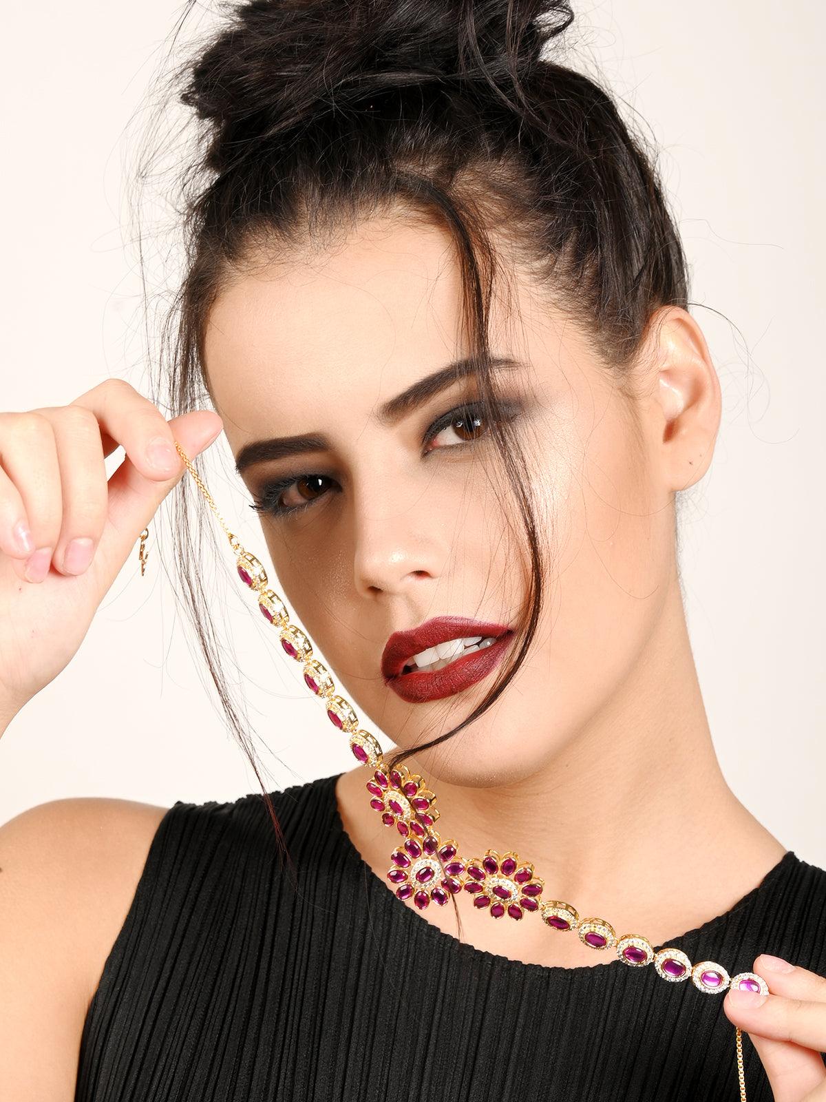 Odette Women Fuscia Pink Acrylic Stone Necklace Set - Image 2