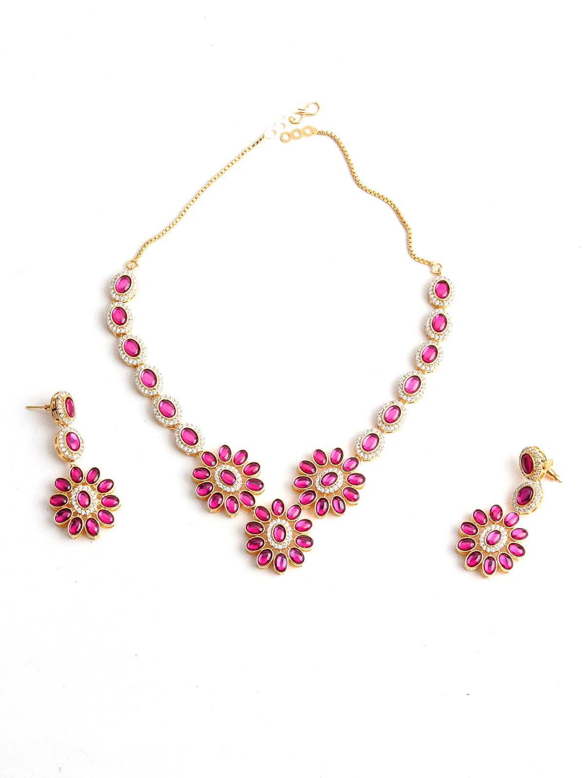 Odette Women Fuscia Pink Acrylic Stone Necklace Set - Image 3