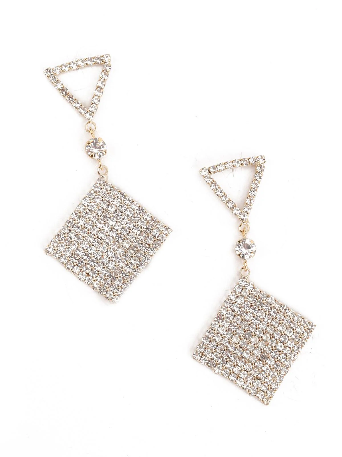 Odette Women White Geometric Shape Gold Dangle Earrings - Image 5