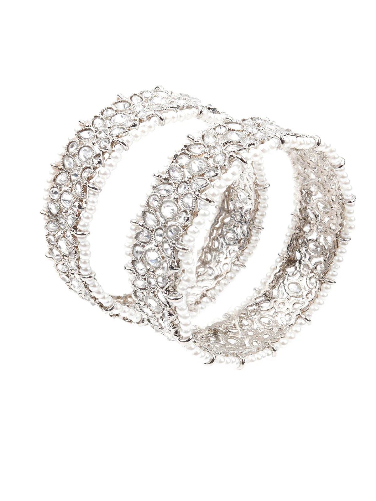 Odette Women German Rhodium Plated Imitation Bangle-Set Of 2 - Image 6