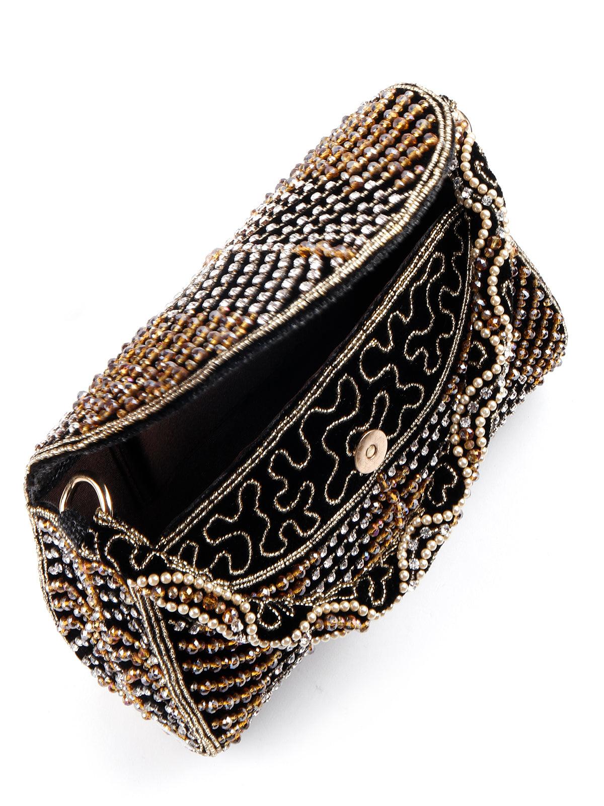 Odette Women Glam Black Embellished Clutch - Image 5