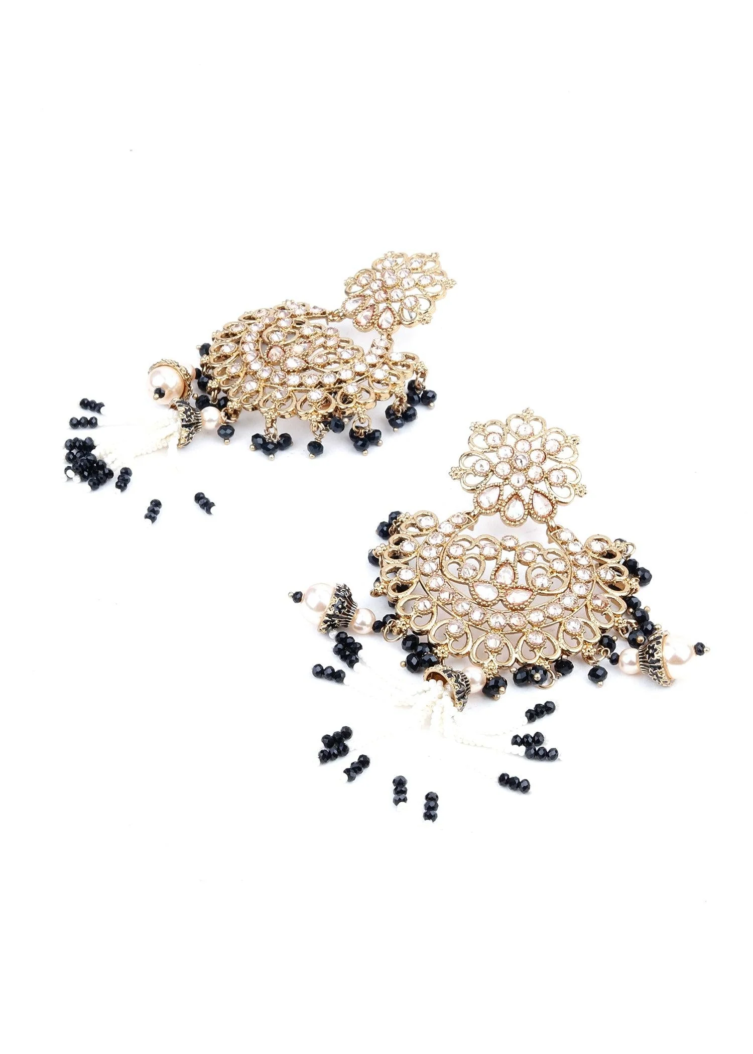 Odette Women Gold And Black Rhinestone Dangle Earrings - Image 3