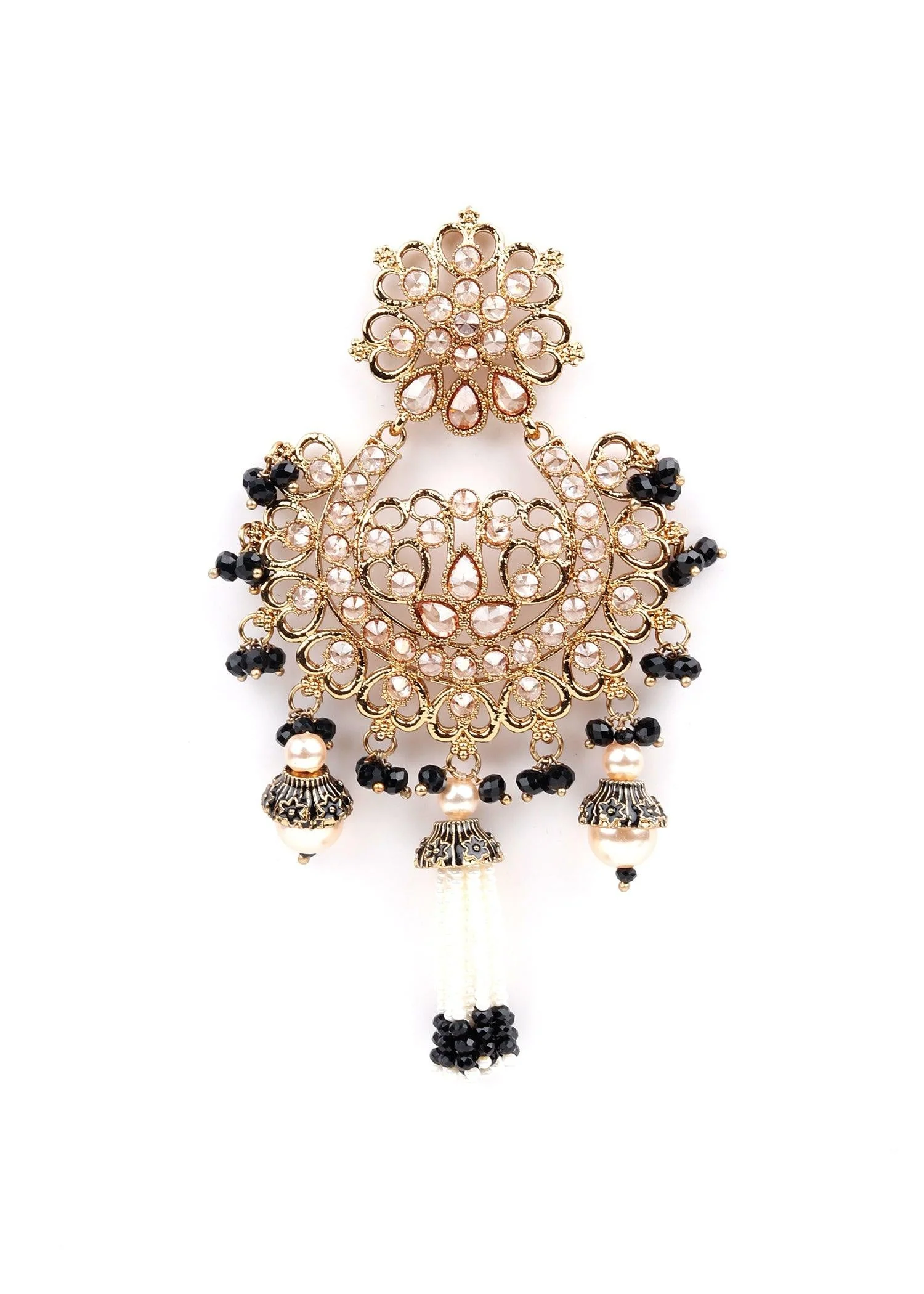 Odette Women Gold And Black Rhinestone Dangle Earrings - Image 4