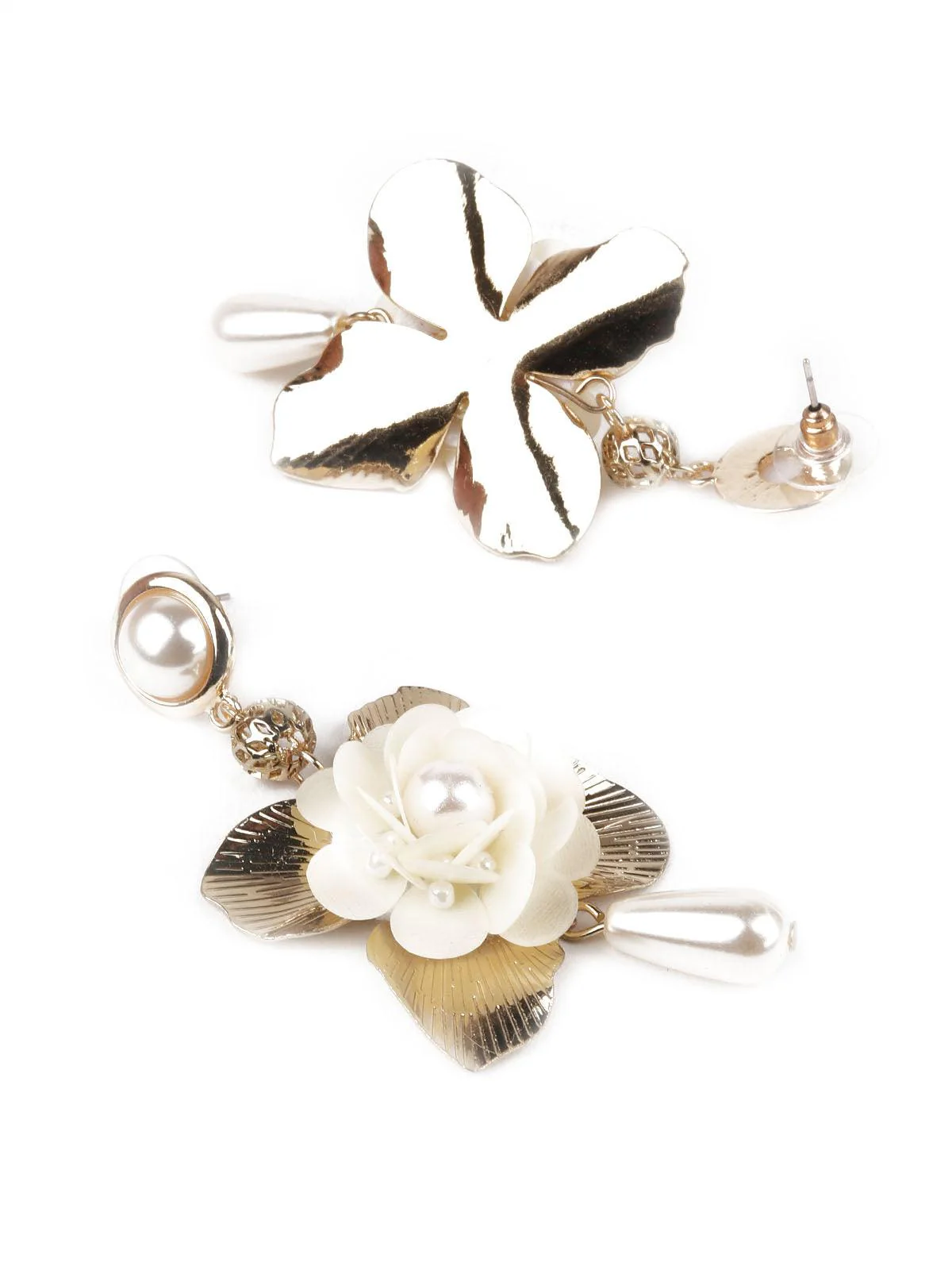 Odette Women Gold And White Dangle Earrings - Image 3