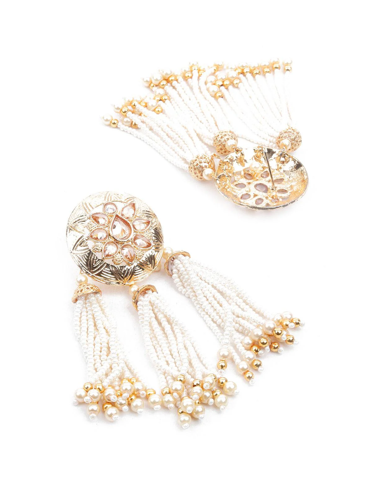 Odette Women Gold And White Dangler Earrings - Image 3