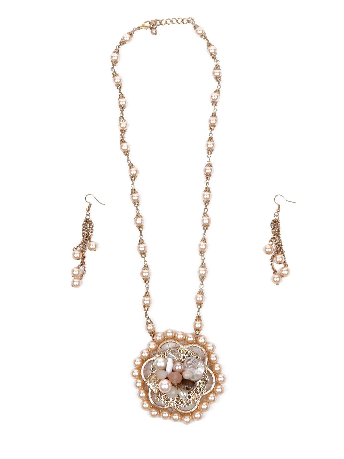 Odette Women Gold Beaded Pendant Necklace Set - Image 3
