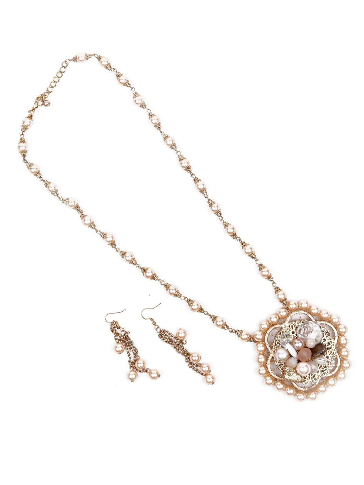 Odette Women Gold Beaded Pendant Necklace Set - Image 4