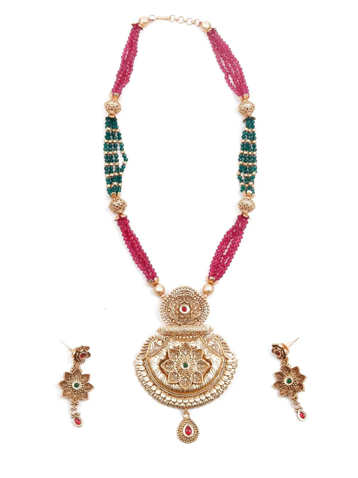 Odette Women Multicolored Ethnic Long Necklace Set - Image 3