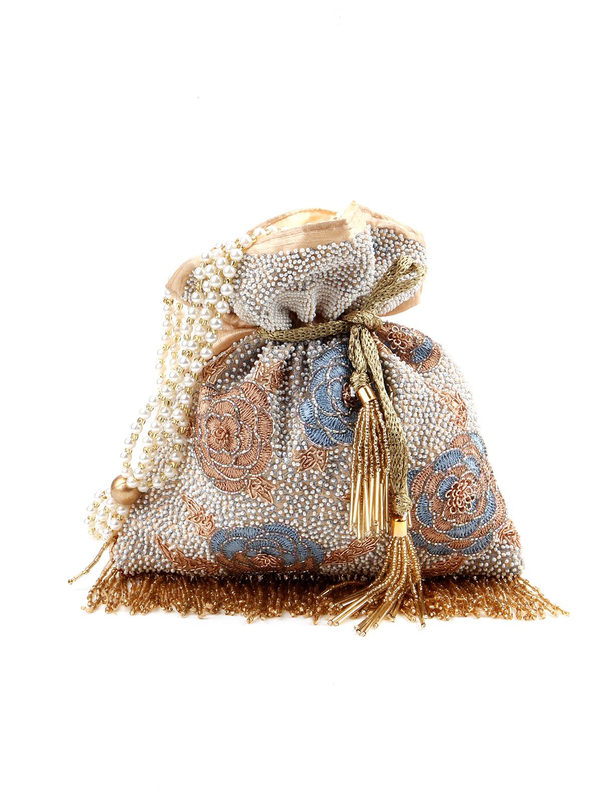 Odette Women Gold Fringe Tasseled Potli - Image 3