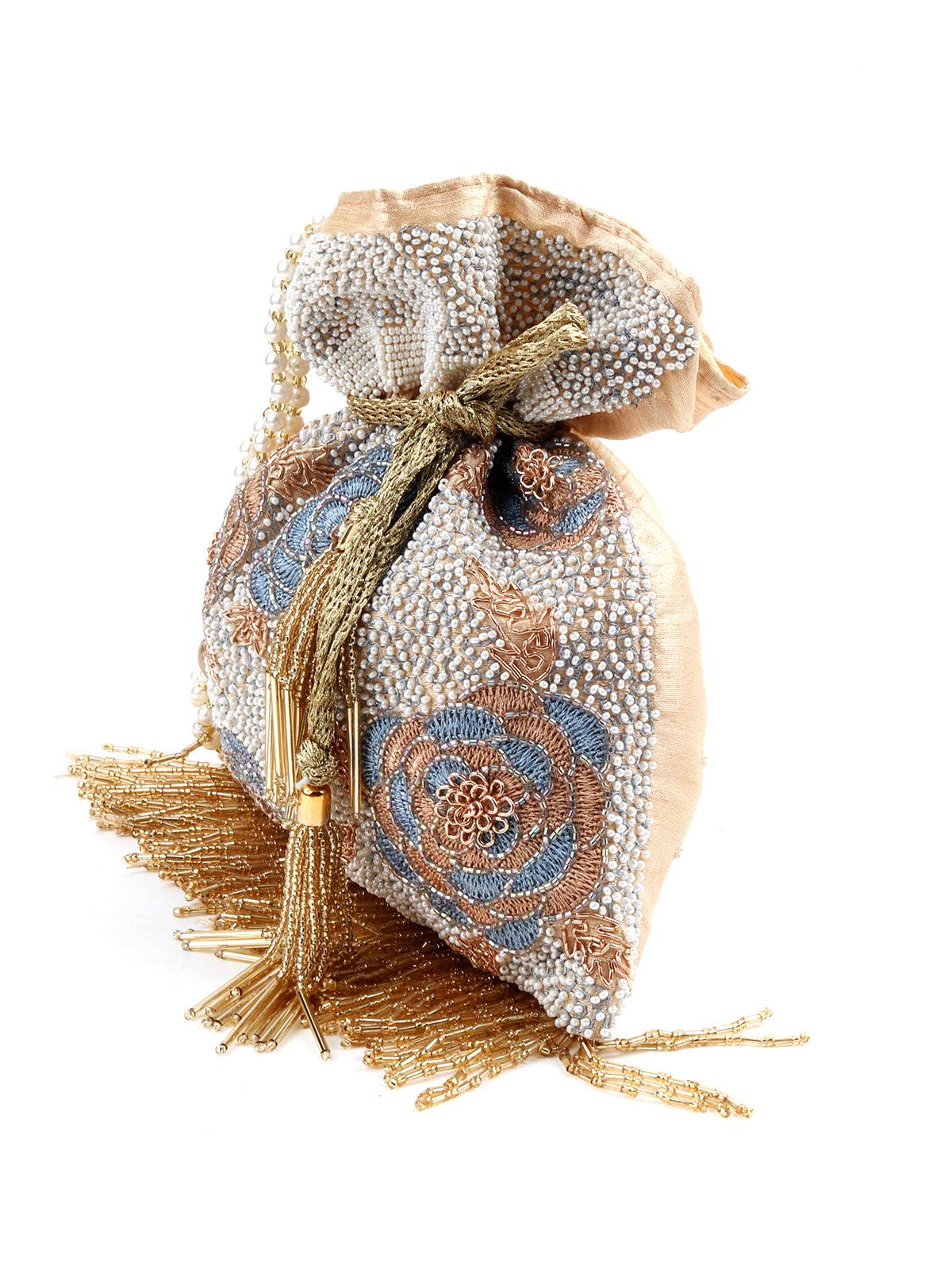Odette Women Gold Fringe Tasseled Potli - Image 4