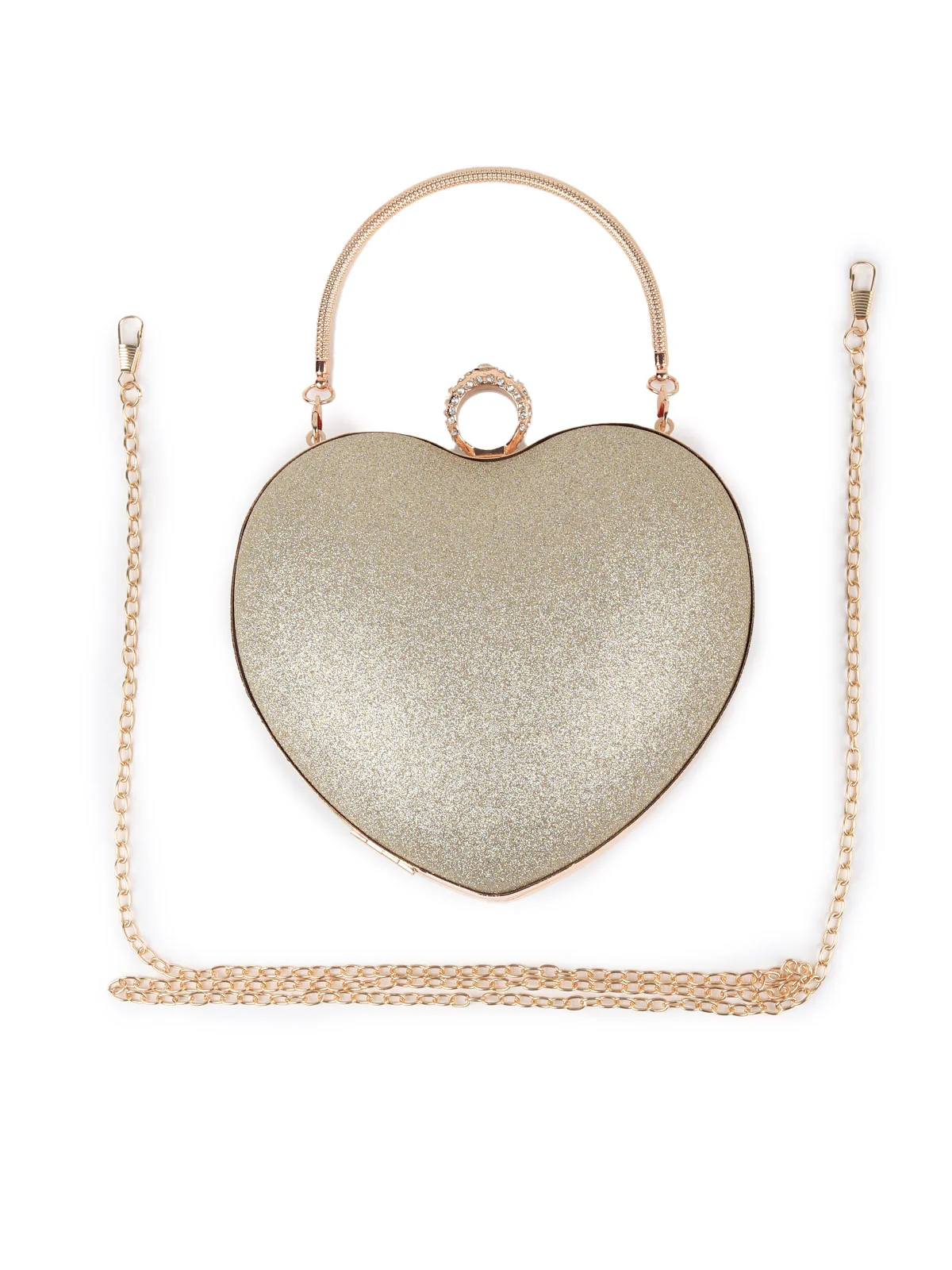 Odette Women Gold Heart Shaped Structured Clutch - Image 3