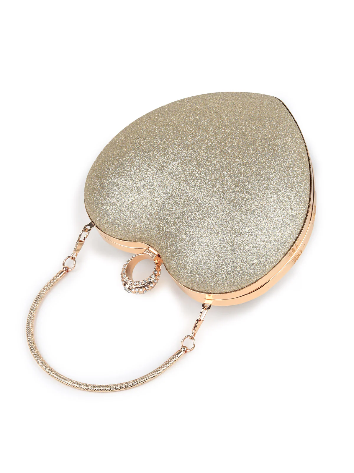 Odette Women Gold Heart Shaped Structured Clutch - Image 4