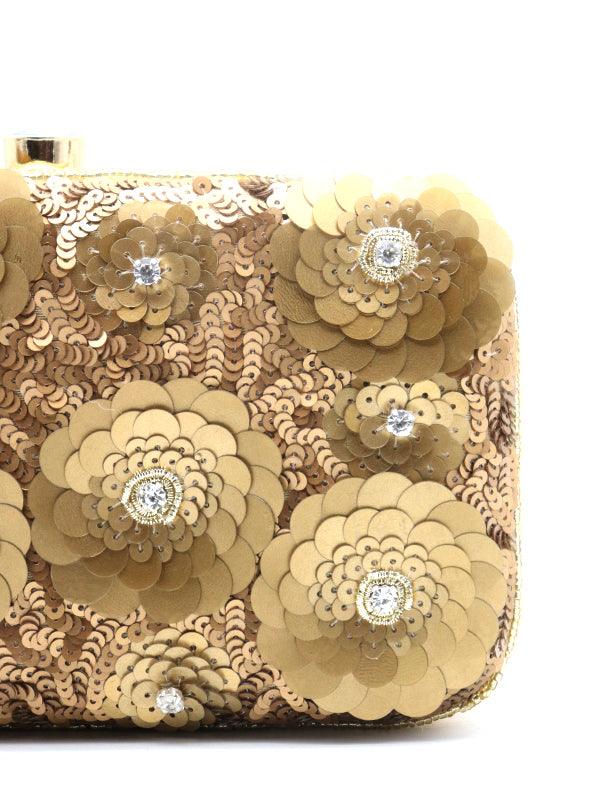 Odette Women Gold Sequined Flower Clutch - Image 5