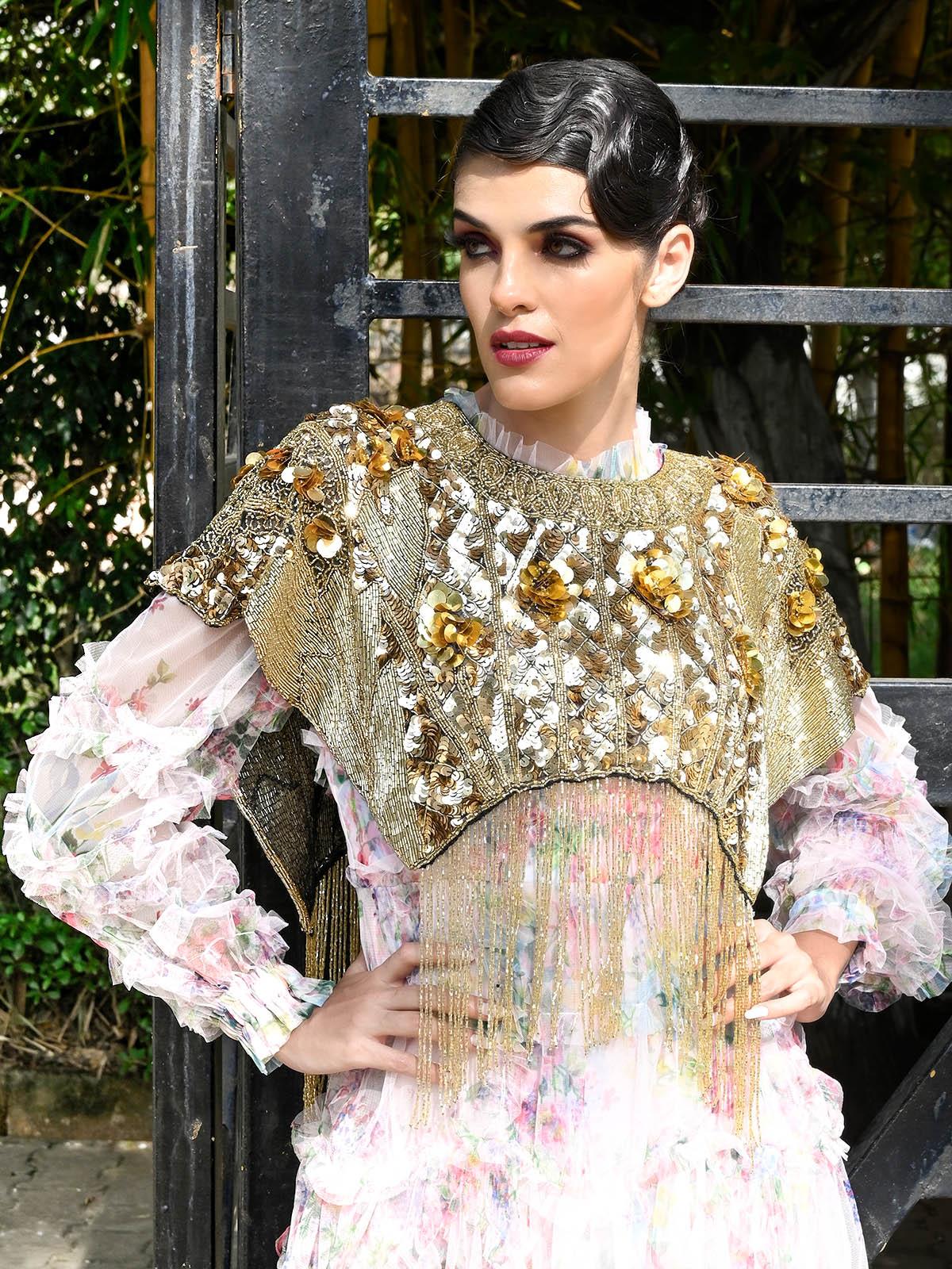 Odette Women Gold Tasseled Cape