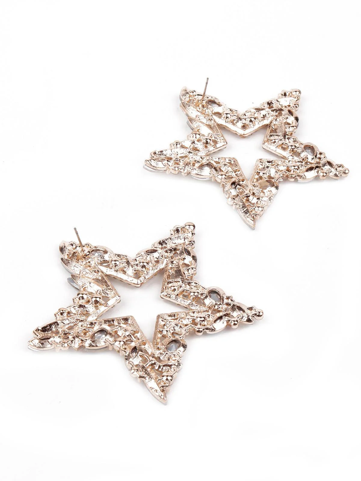 Odette Women Gold Textured Star Metal Earrings - Image 4