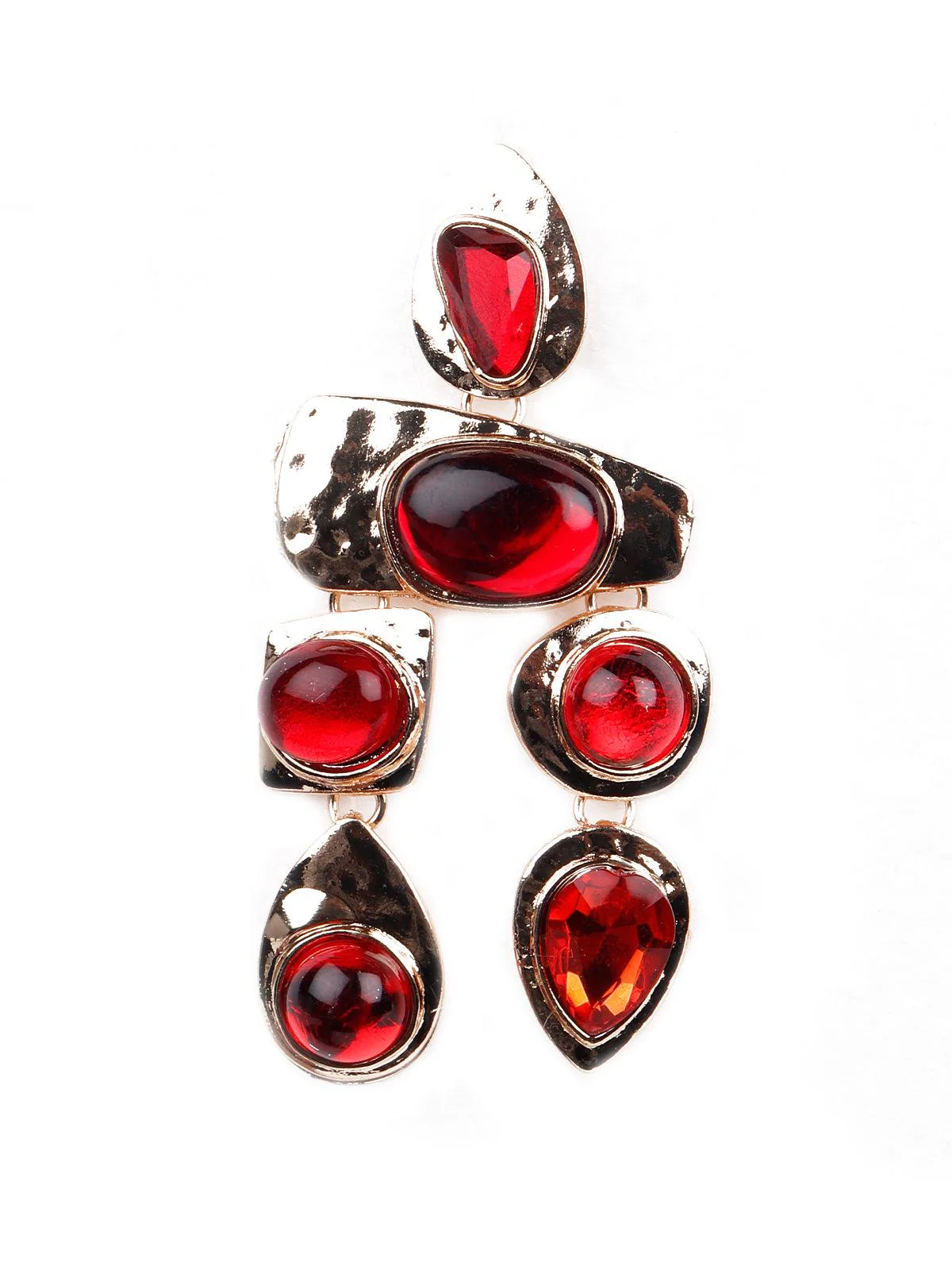 Odette Women Gold Textured Red Statement Drop Earrings - Image 4