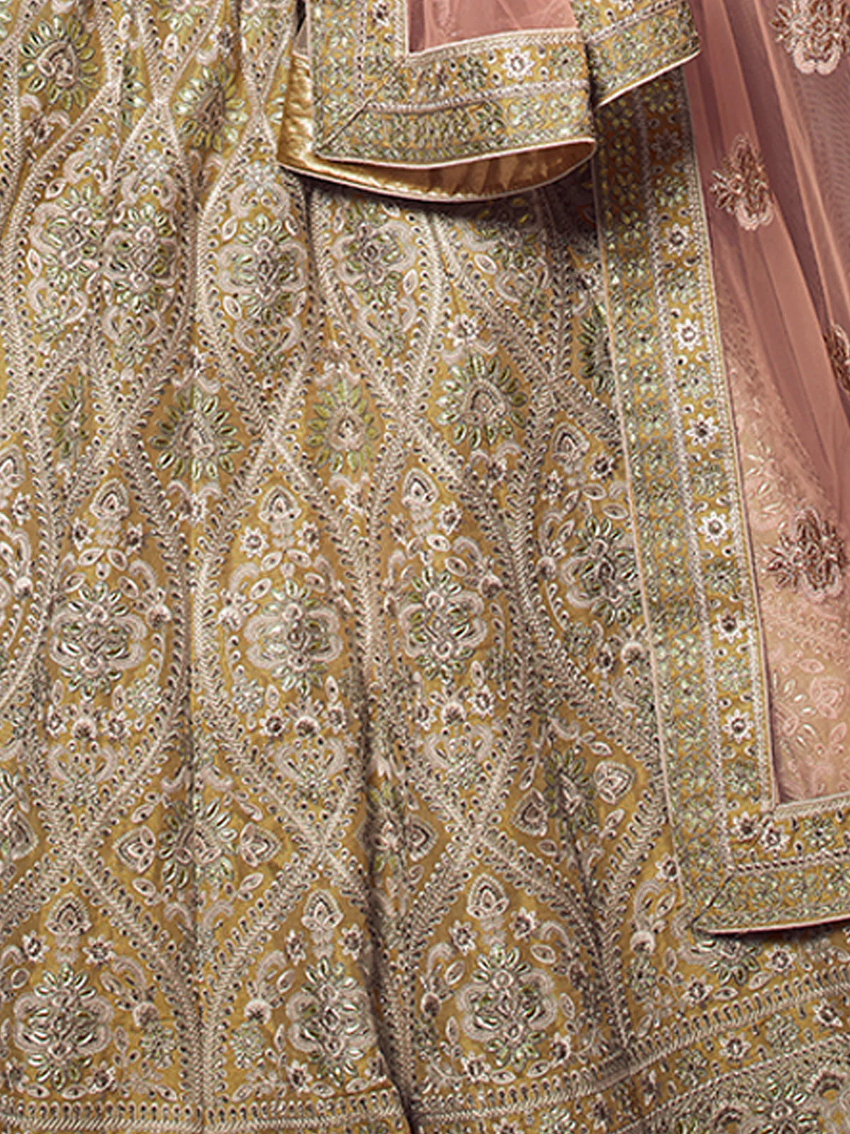 Odette Women Olive Embroidered Soft Net Semi Stitched Lehenga With Unstitched Blouse - Image 4
