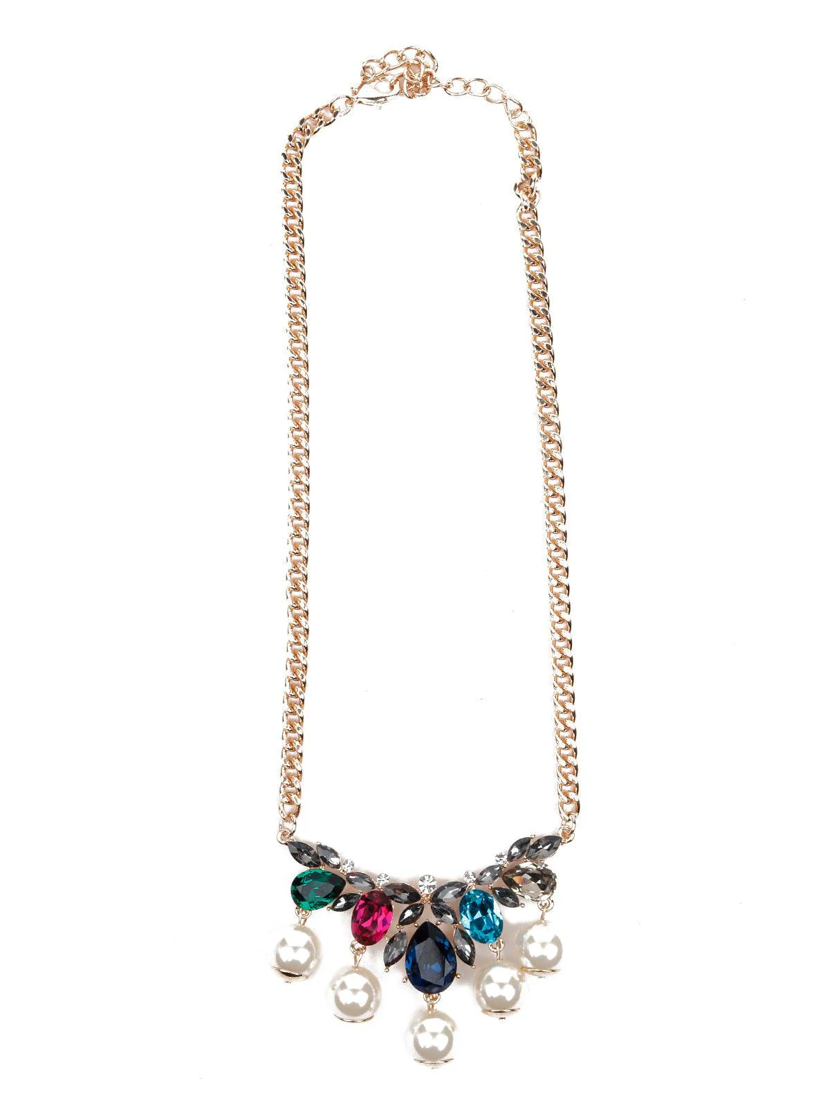 Odette Women Gold Tone Chain With Multicoloured Stones Embellishment Neckpiece - Image 3