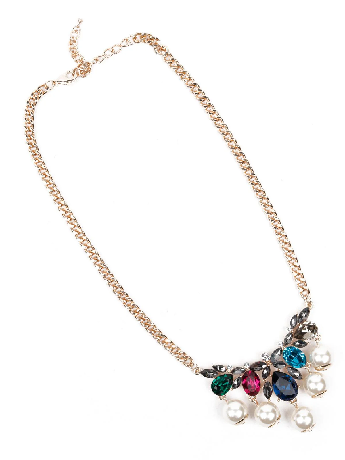 Odette Women Gold Tone Chain With Multicoloured Stones Embellishment Neckpiece - Image 4