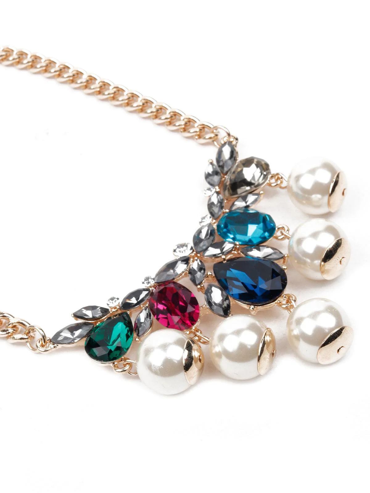 Odette Women Gold Tone Chain With Multicoloured Stones Embellishment Neckpiece - Image 5