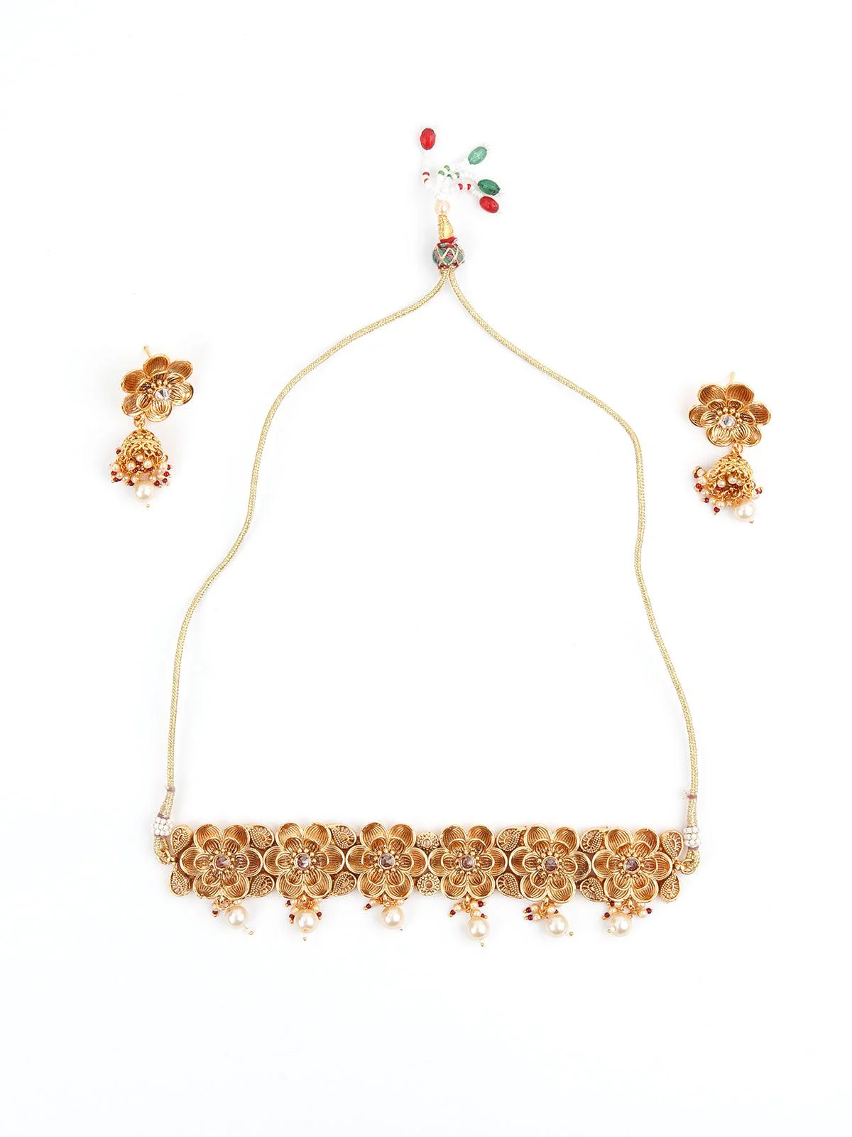 Odette Women Gold Tone Floral Choker Set - Image 3